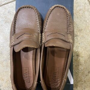 Zara Tan Leather Slip-On Loafers